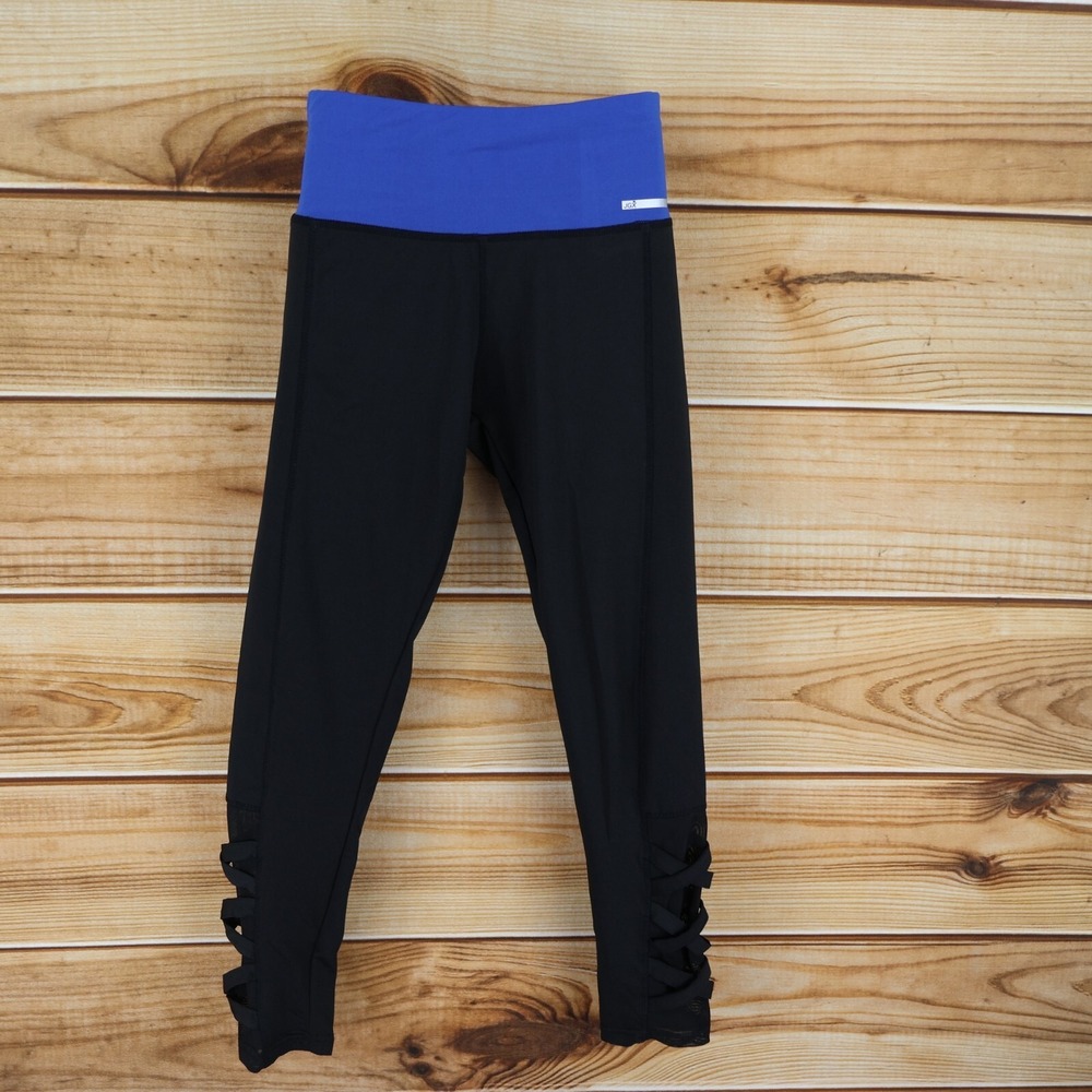 JGX Performance Leggings Womens Size S‎ Black Blue Accent Stretch Elastic Waist